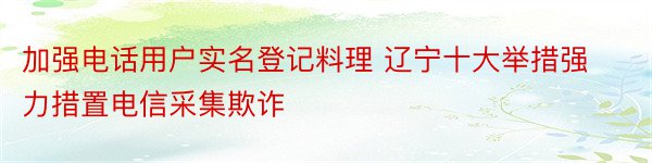 加强电话用户实名登记料理 辽宁十大举措强力措置电信采集欺诈