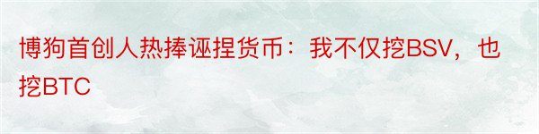 博狗首创人热捧诬捏货币：我不仅挖BSV，也挖BTC