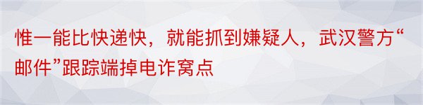 惟一能比快递快，就能抓到嫌疑人，武汉警方“邮件”跟踪端掉电诈窝点