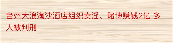 台州大浪淘沙酒店组织卖淫、赌博赚钱2亿 多人被判刑