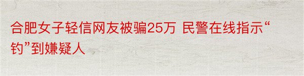 合肥女子轻信网友被骗25万 民警在线指示“钓”到嫌疑人