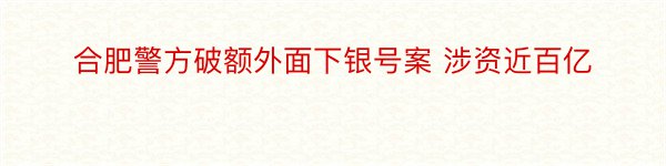 合肥警方破额外面下银号案 涉资近百亿