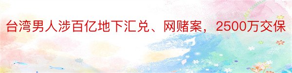 台湾男人涉百亿地下汇兑、网赌案，2500万交保