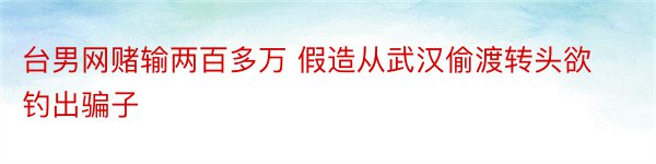 台男网赌输两百多万 假造从武汉偷渡转头欲钓出骗子