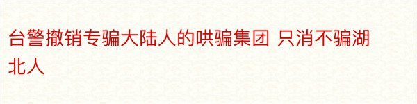 台警撤销专骗大陆人的哄骗集团 只消不骗湖北人