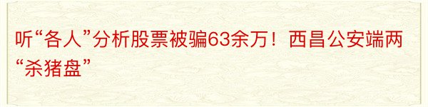 听“各人”分析股票被骗63余万！西昌公安端两“杀猪盘”