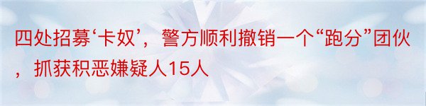 四处招募‘卡奴’，警方顺利撤销一个“跑分”团伙，抓获积恶嫌疑人15人