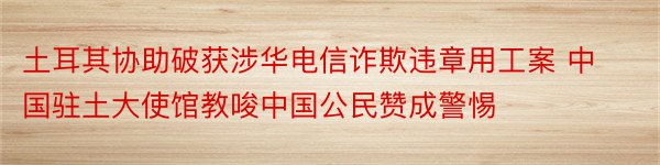 土耳其协助破获涉华电信诈欺违章用工案 中国驻土大使馆教唆中国公民赞成警惕