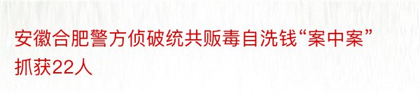 安徽合肥警方侦破统共贩毒自洗钱“案中案” 抓获22人