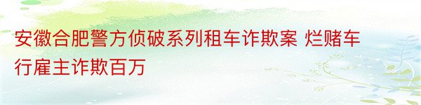 安徽合肥警方侦破系列租车诈欺案 烂赌车行雇主诈欺百万