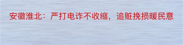 安徽淮北：严打电诈不收缩，追赃挽损暖民意