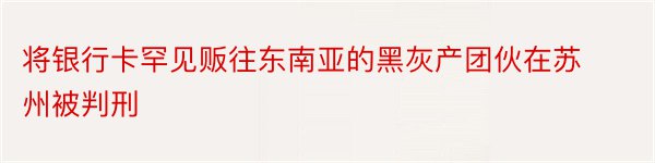 将银行卡罕见贩往东南亚的黑灰产团伙在苏州被判刑