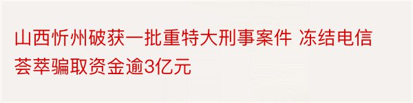 山西忻州破获一批重特大刑事案件 冻结电信荟萃骗取资金逾3亿元