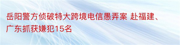 岳阳警方侦破特大跨境电信愚弄案 赴福建、广东抓获嫌犯15名