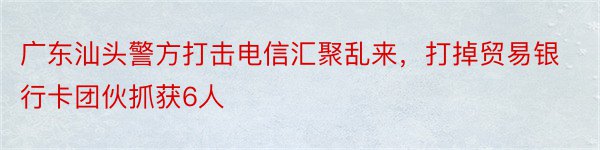 广东汕头警方打击电信汇聚乱来，打掉贸易银行卡团伙抓获6人