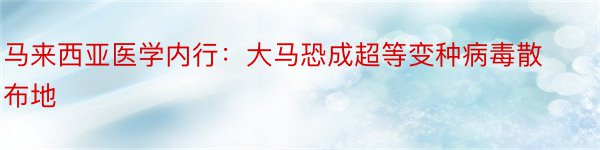 马来西亚医学内行：大马恐成超等变种病毒散布地