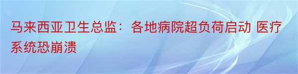 马来西亚卫生总监：各地病院超负荷启动 医疗系统恐崩溃