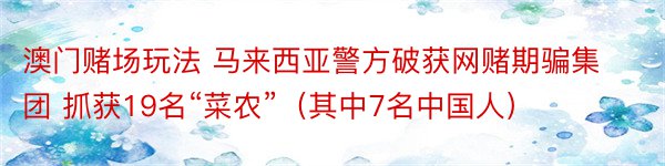 澳门赌场玩法 马来西亚警方破获网赌期骗集团 抓获19名“菜农”（其中7名中国人）