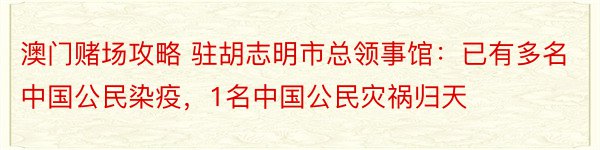 澳门赌场攻略 驻胡志明市总领事馆：已有多名中国公民染疫，1名中国公民灾祸归天