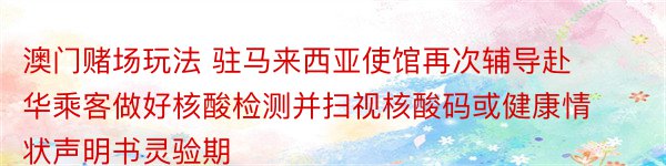 澳门赌场玩法 驻马来西亚使馆再次辅导赴华乘客做好核酸检测并扫视核酸码或健康情状声明书灵验期