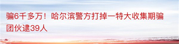 骗6千多万！哈尔滨警方打掉一特大收集期骗团伙逮39人