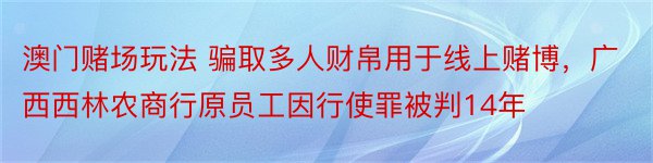 澳门赌场玩法 骗取多人财帛用于线上赌博，广西西林农商行原员工因行使罪被判14年