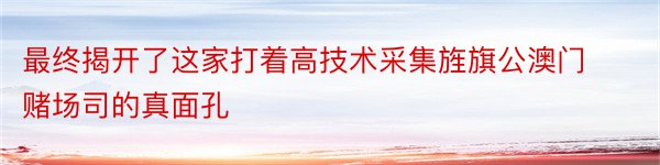 最终揭开了这家打着高技术采集旌旗公澳门赌场司的真面孔