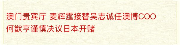 澳门贵宾厅 麦辉霆接替吴志诚任澳博COO 何猷亨谨慎决议日本开赌