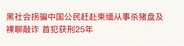 黑社会拐骗中国公民赶赴柬缅从事杀猪盘及裸聊敲诈 首犯获刑25年