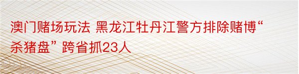 澳门赌场玩法 黑龙江牡丹江警方排除赌博“杀猪盘” 跨省抓23人