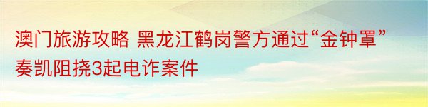 澳门旅游攻略 黑龙江鹤岗警方通过“金钟罩”奏凯阻挠3起电诈案件