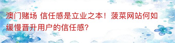 澳门赌场 信任感是立业之本！菠菜网站何如缓慢晋升用户的信任感？