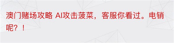 澳门赌场攻略 AI攻击菠菜，客服你看过。电销呢？！