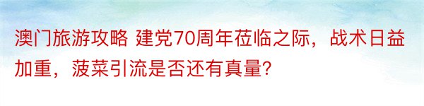 澳门旅游攻略 建党70周年莅临之际，战术日益加重，菠菜引流是否还有真量？