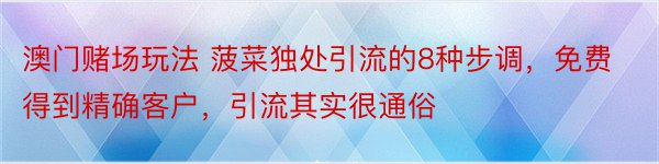 澳门赌场玩法 菠菜独处引流的8种步调，免费得到精确客户，引流其实很通俗