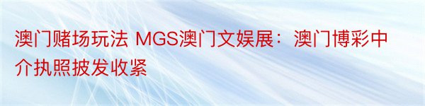 澳门赌场玩法 MGS澳门文娱展：澳门博彩中介执照披发收紧